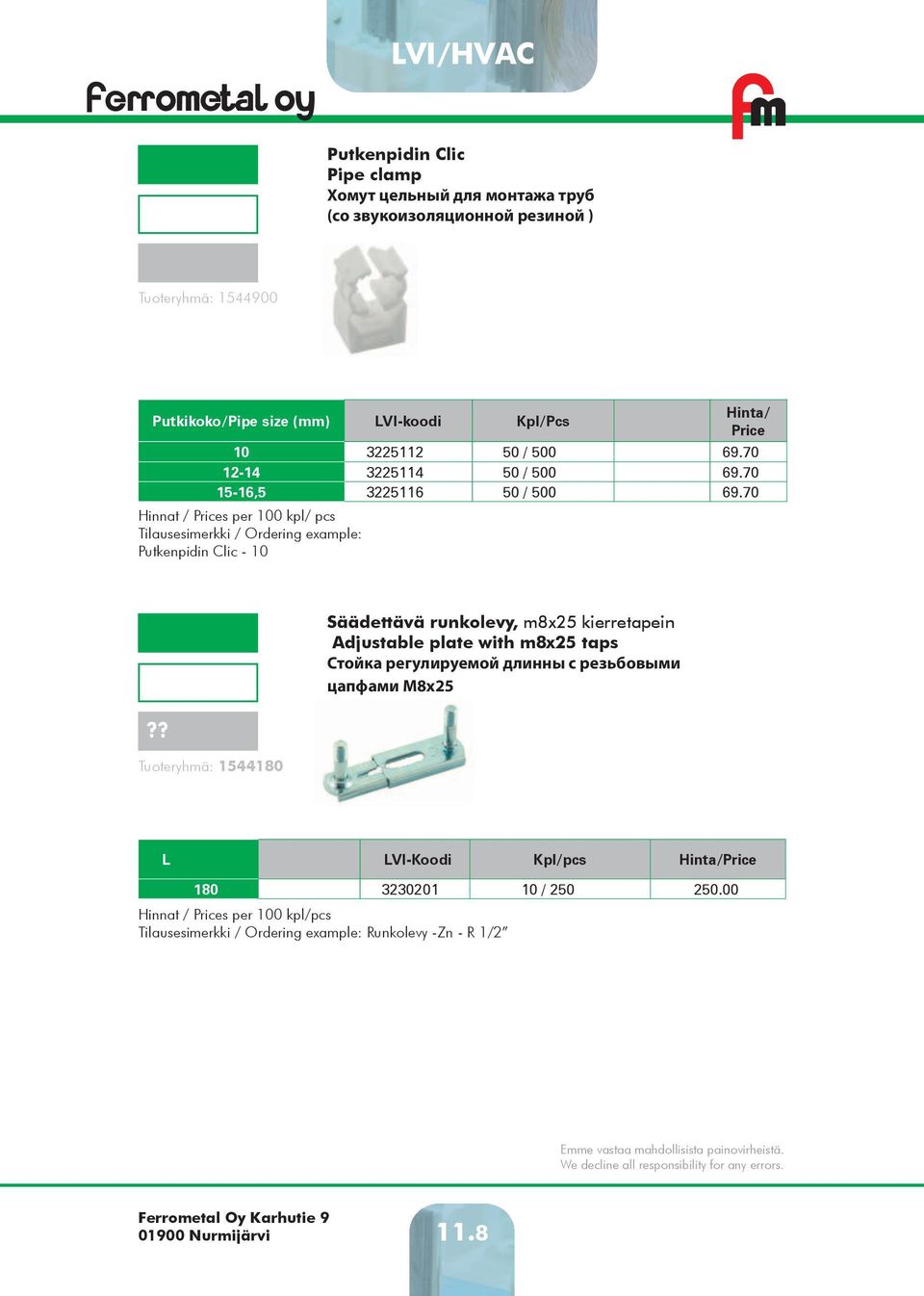 70 Hinnat / s per 100 kpl/ pcs Putkenpidin Clic - 10?