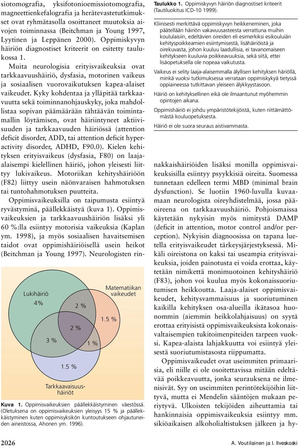 Oppimiskyvyn häiriön diagnostiset kriteerit (Tautiluokitus ICD-10 1999).