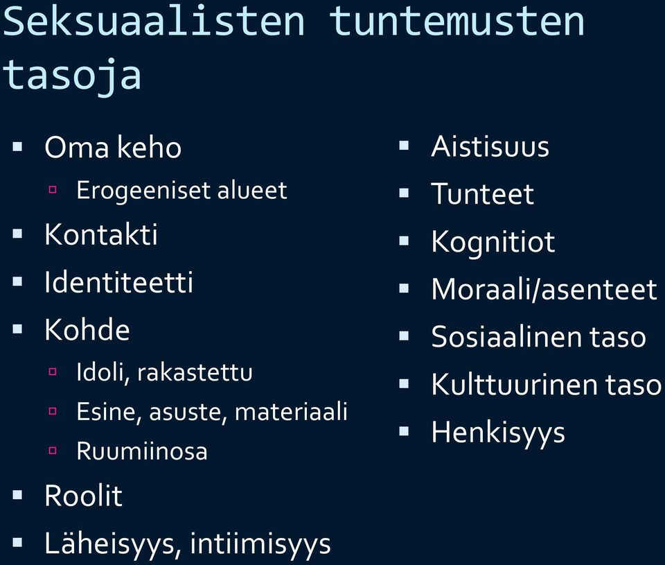 materiaali Ruumiinosa Roolit Läheisyys, intiimisyys Aistisuus