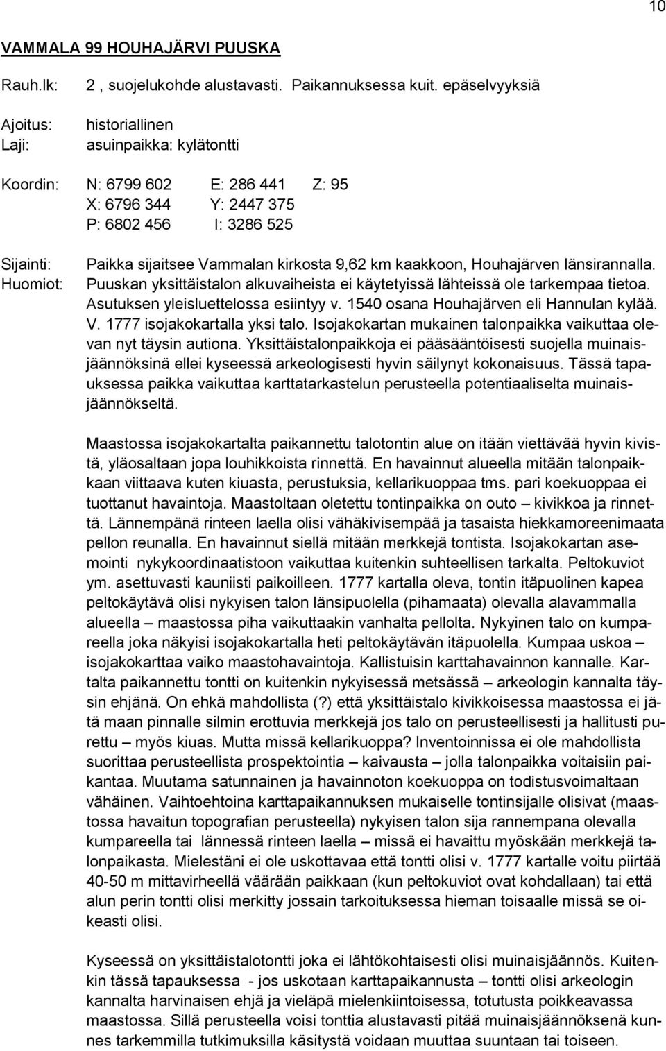 km kaakkoon, Houhajärven länsirannalla. Puuskan yksittäistalon alkuvaiheista ei käytetyissä lähteissä ole tarkempaa tietoa. Asutuksen yleisluettelossa esiintyy v.