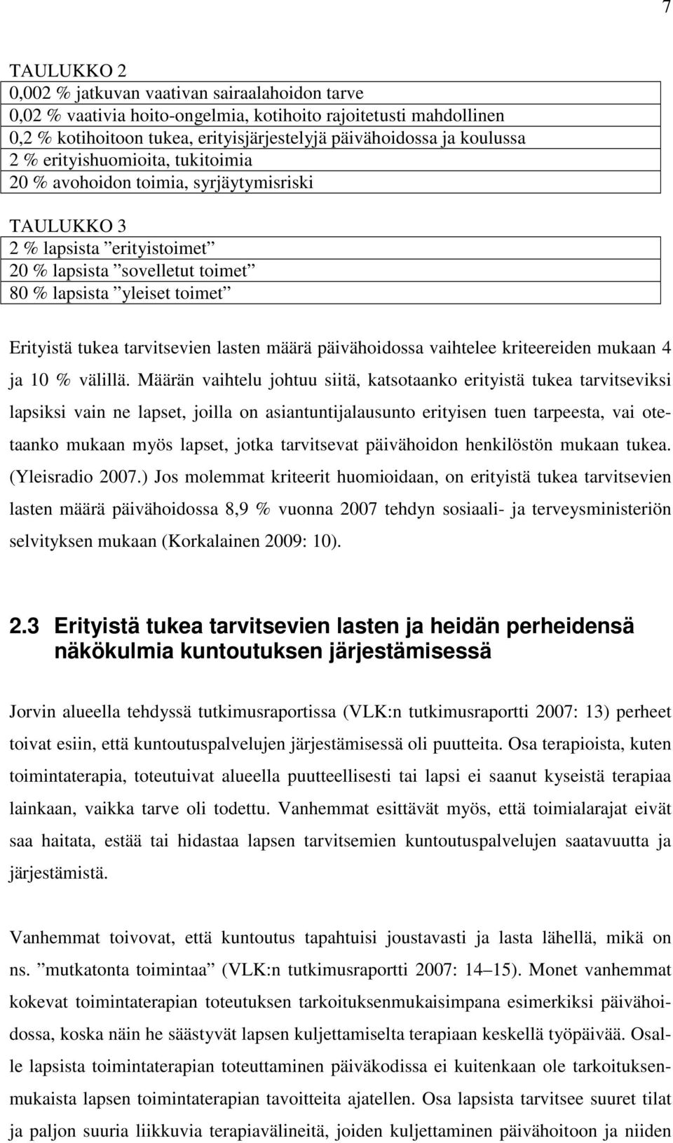 lasten määrä päivähoidossa vaihtelee kriteereiden mukaan 4 ja 10 % välillä.