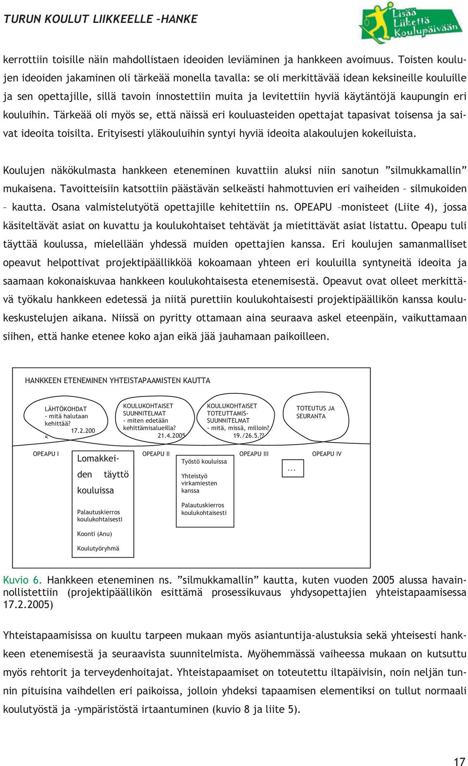 kaupungin eri kouluihin. Tärkeää oli myös se, että näissä eri kouluasteiden opettajat tapasivat toisensa ja saivat ideoita toisilta.