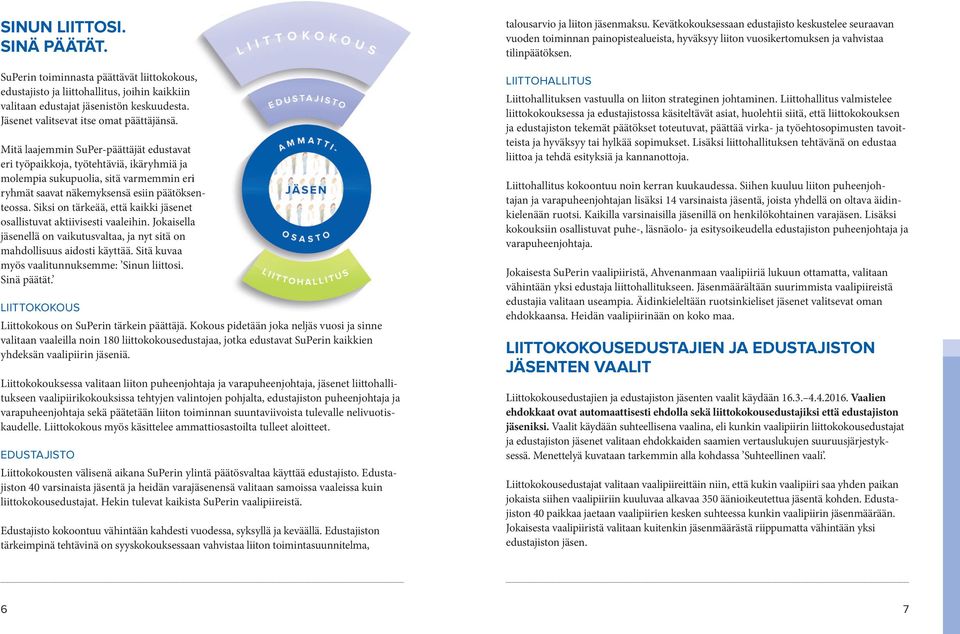 Mitä laajemmin SuPer-päättäjät edustavat eri työpaikkoja, työtehtäviä, ikäryhmiä ja molempia sukupuolia, sitä varmemmin eri ryhmät saavat näkemyksensä esiin teossa.