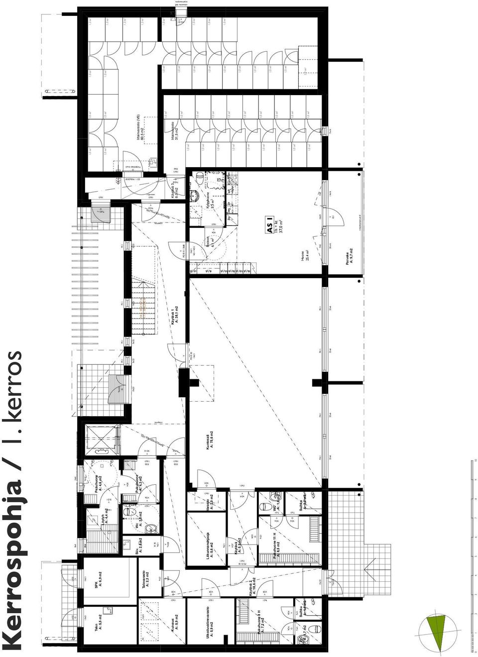 0 1 2 3 4 5 6 7 8 9 10 lt AS 1 2 1,0 m 1,0 m2 1,0 m2 1,0 m2 Irtainvarasto 31,5 m2 2,3 m 2 1,2 m 2 1,2 m 2 1,2 m 2 1,2 m 2 PK Alakatto huonekorkeus 2350 otsapinta otsapinta Kerrospohja / 1.