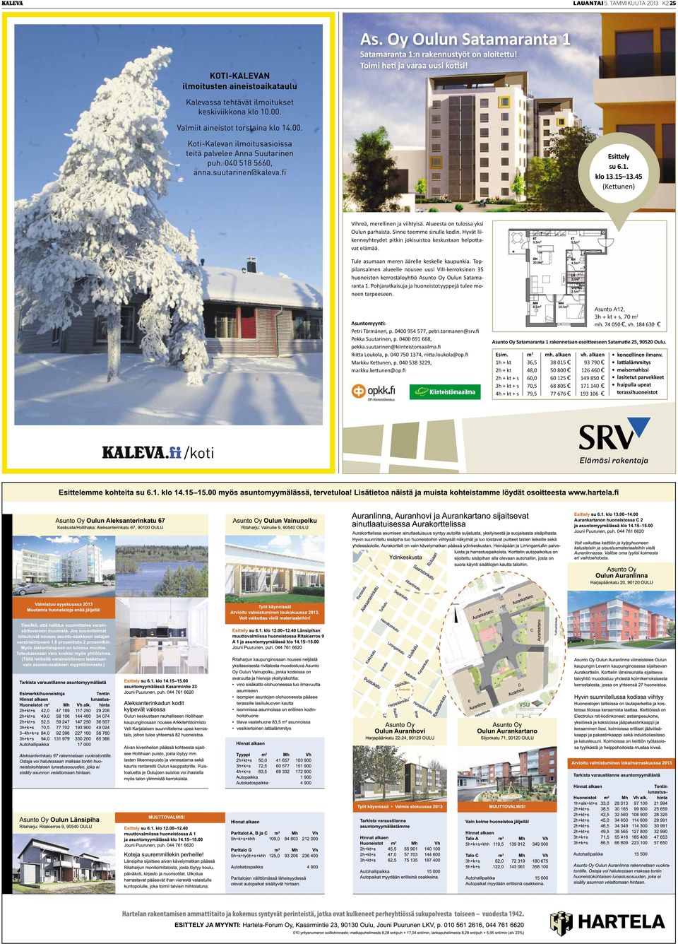 ﬁ Esi ely su 6.1. klo 13.15 13.45 (Ke unen) Vihreä, merellinen ja viihtyisä. Alueesta on tulossa yksi Oulun parhaista. Sinne teemme sinulle kodin.