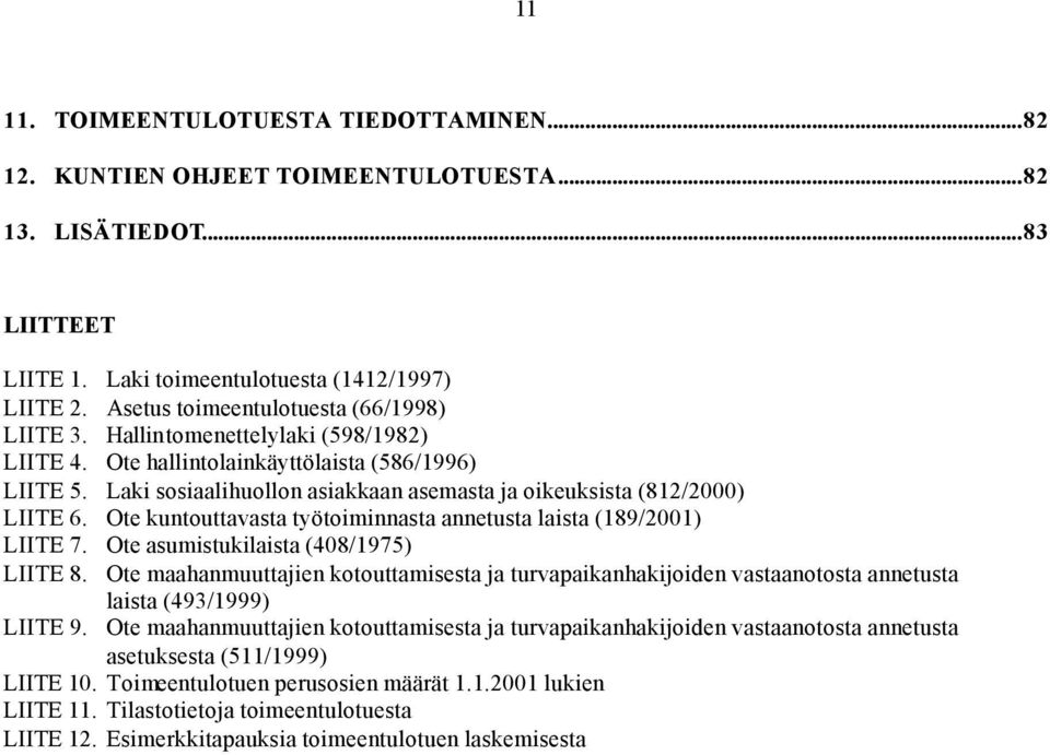 Laki sosiaalihuollon asiakkaan asemasta ja oikeuksista (812/2000) LIITE 6. Ote kuntouttavasta työtoiminnasta annetusta laista (189/2001) LIITE 7. Ote asumistukilaista (408/1975) LIITE 8.