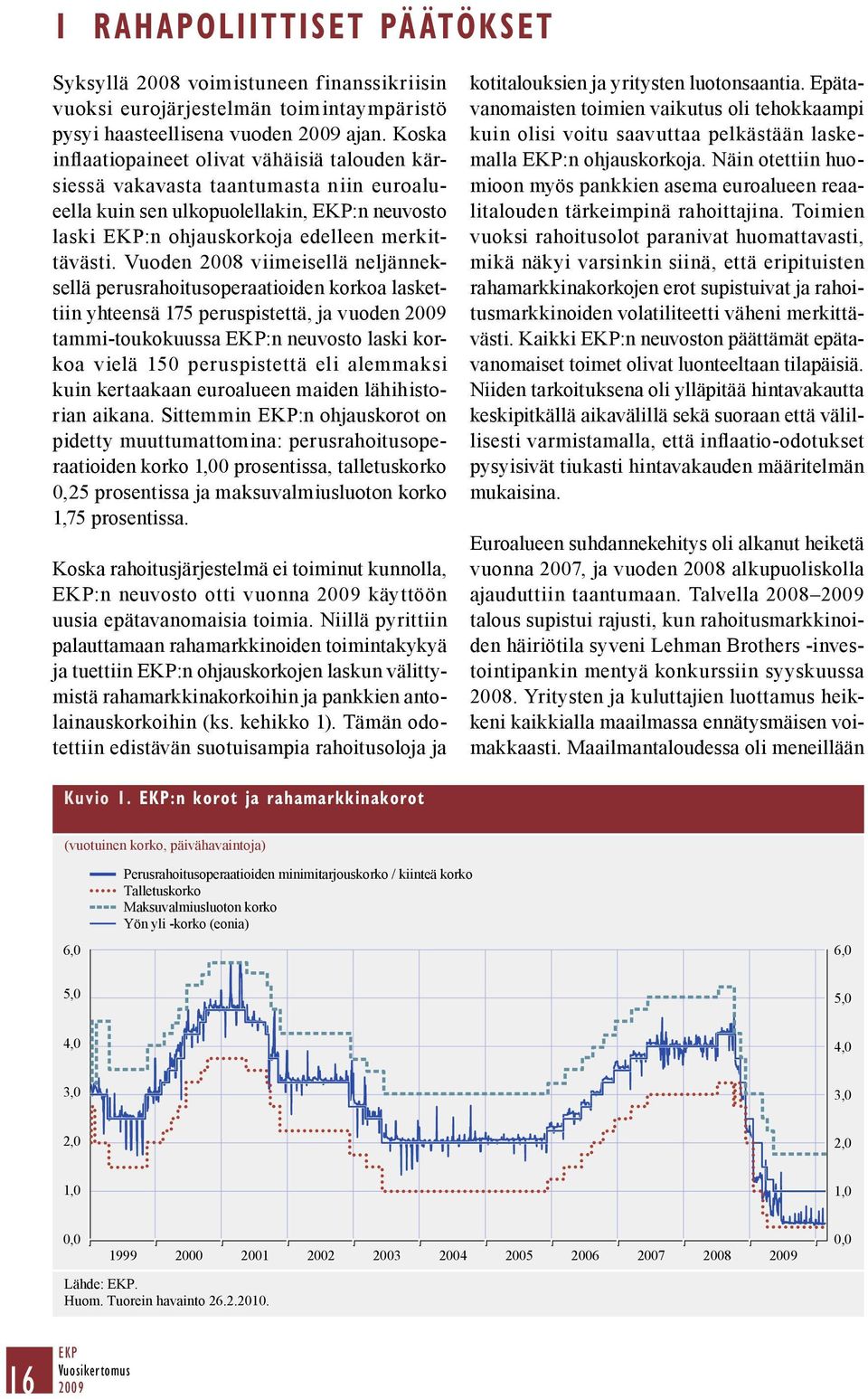 Vuoden 2008 viimeisellä neljänneksellä perusrahoitusoperaatioiden korkoa laskettiin yhteensä 175 peruspistettä, ja vuoden tammi-toukokuussa EKP:n neuvosto laski korkoa vielä 150 peruspistettä eli