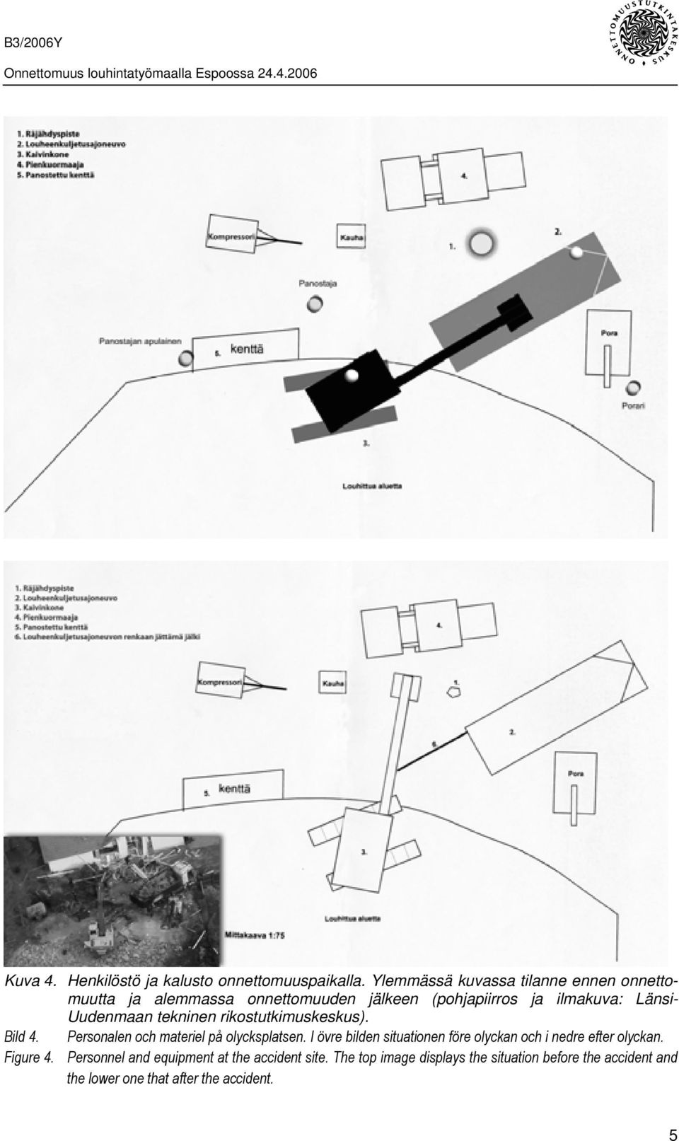 Uudenmaan tekninen rikostutkimuskeskus). Bild 4. Personalen och materiel på olycksplatsen.