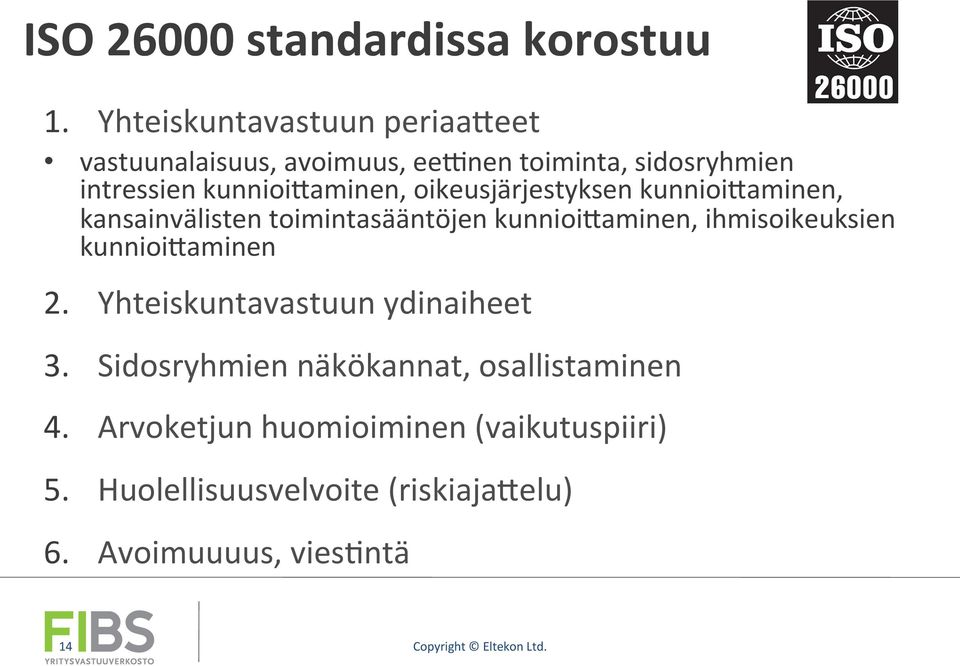 oikeusjärjestyksen kunnioinaminen, kansainvälisten toimintasääntöjen kunnioinaminen, ihmisoikeuksien kunnioinaminen 2.