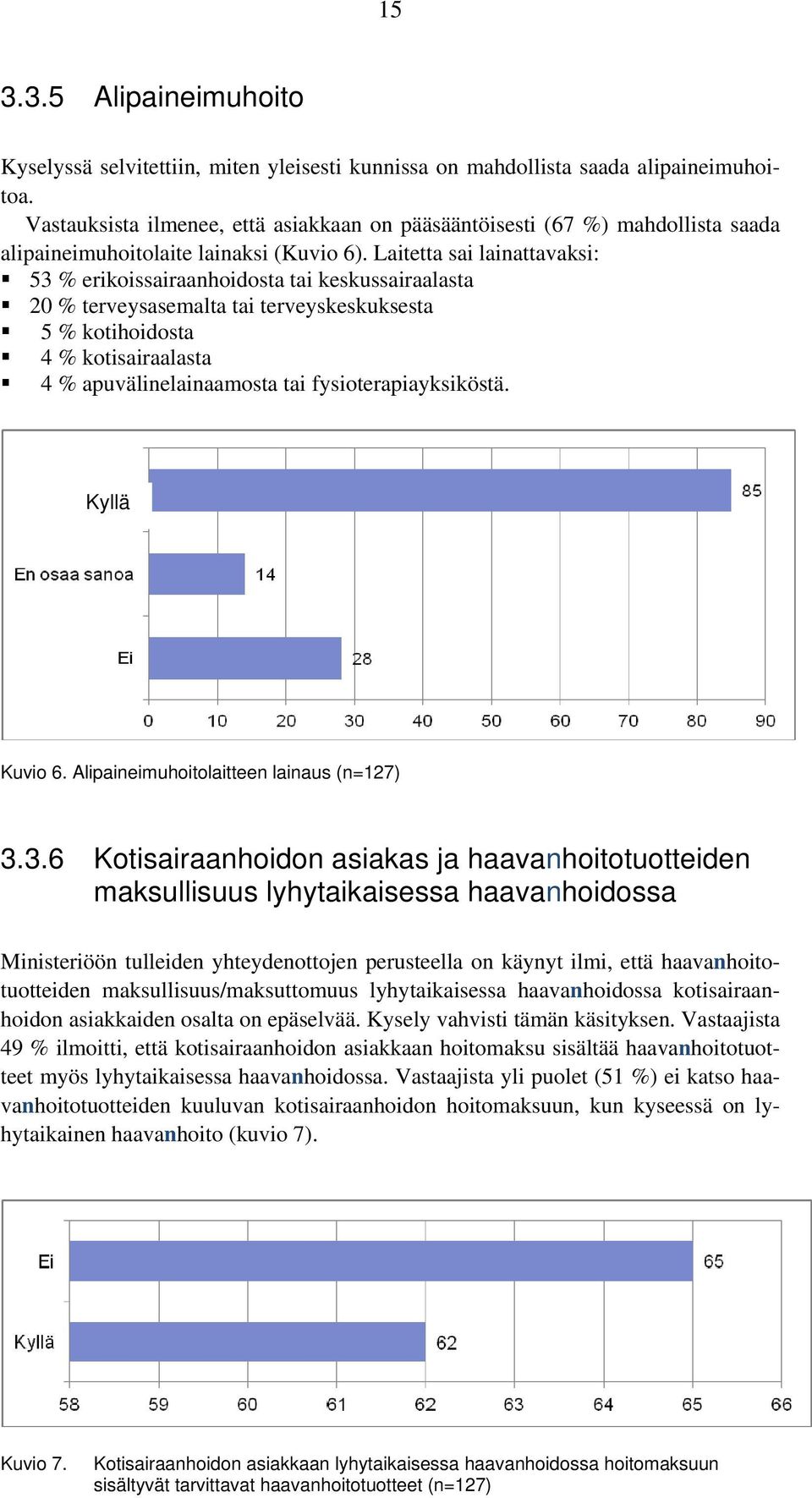 Laitetta sai lainattavaksi: 53 % erikoissairaanhoidosta tai keskussairaalasta 20 % terveysasemalta tai terveyskeskuksesta 5 % kotihoidosta 4 % kotisairaalasta 4 % apuvälinelainaamosta tai