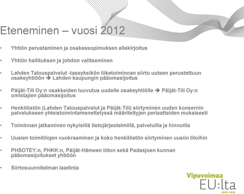 Talouspalvelut ja Päijät-Tili) siirtyminen uuden konsernin palvelukseen yhteistoimintamenettelyssä määriteltyjen periaatteiden mukaisesti Toiminnan jatkaminen nykyisillä tietojärjestelmillä,