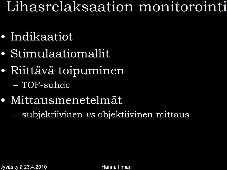 Riittävä toipuminen TOF-suhde