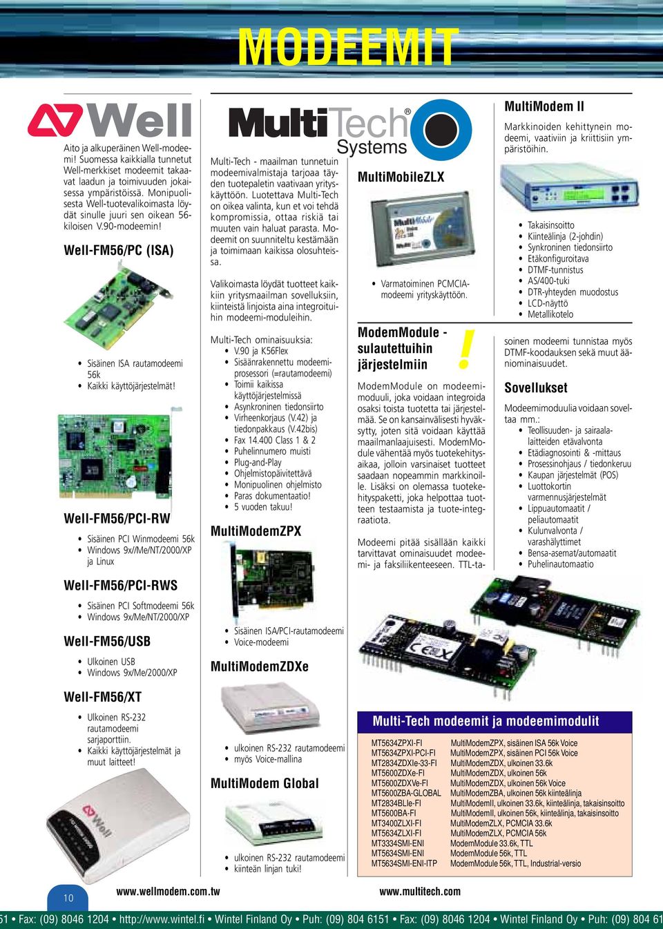 Well-FM56/PCI-RW Sisäinen PCI Winmodeemi 56k Windows 9x//Me/NT/2000/XP ja Linux Well-FM56/PCI-RWS Sisäinen PCI Softmodeemi 56k Windows 9x/Me/NT/2000/XP Well-FM56/USB Ulkoinen USB Windows