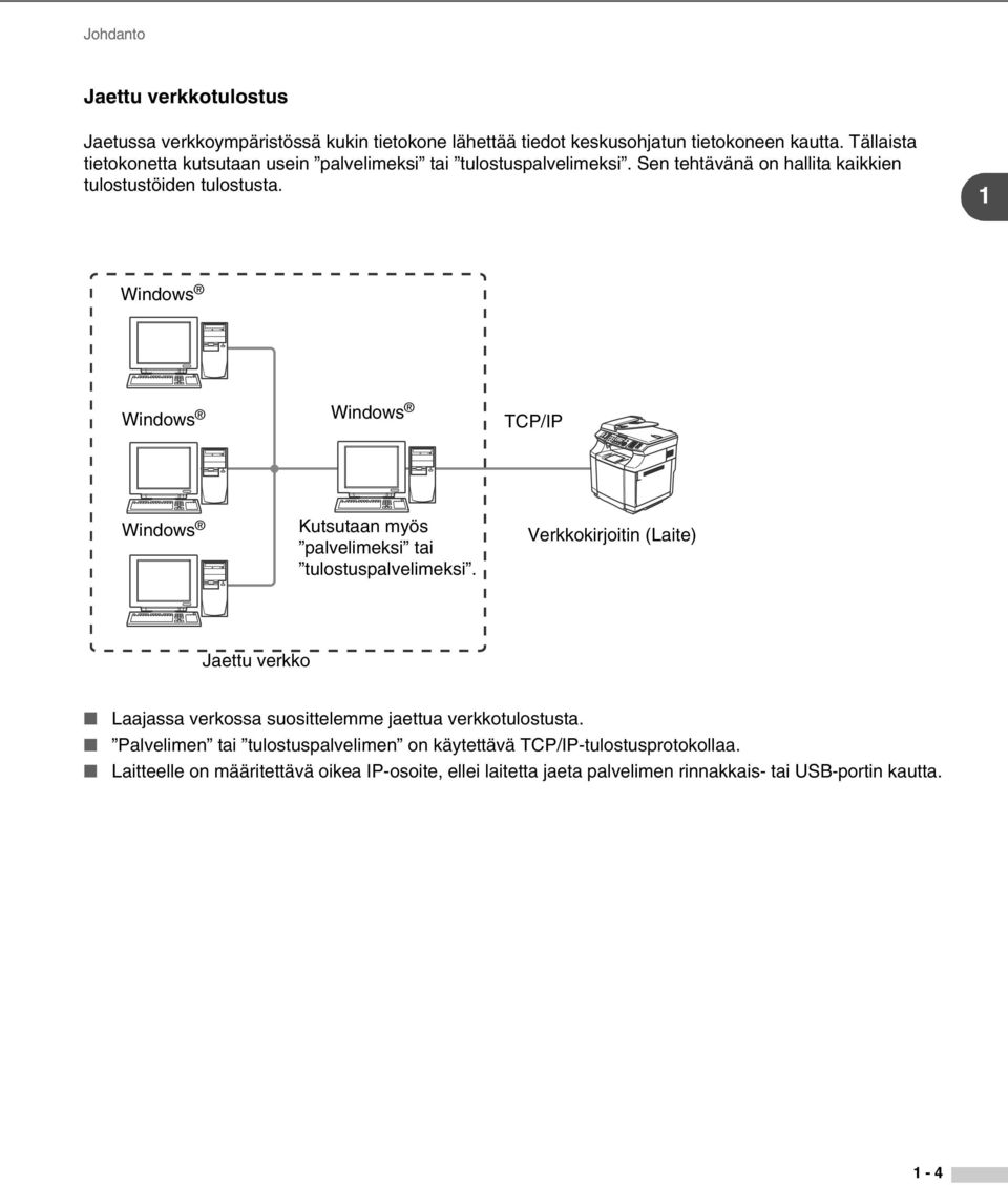 1 Windows Windows Windows TCP/IP Windows Kutsutaan myös palvelimeksi tai tulostuspalvelimeksi.