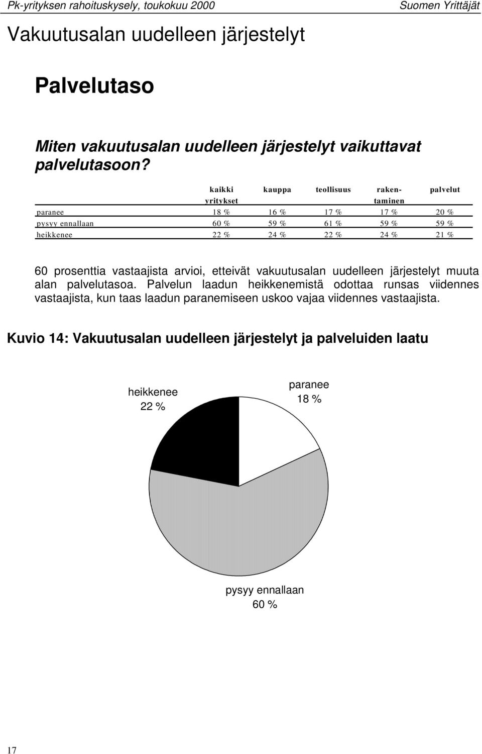 etteivät vakuutusalan uudelleen järjestelyt muuta alan palvelutasoa.