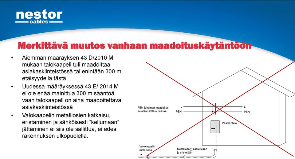 maadoitettava asiakaskiinteistössä Valokaapelin metalliosien katkaisu, eristäminen ja sähköisesti kellumaan jättäminen ei siis ole
