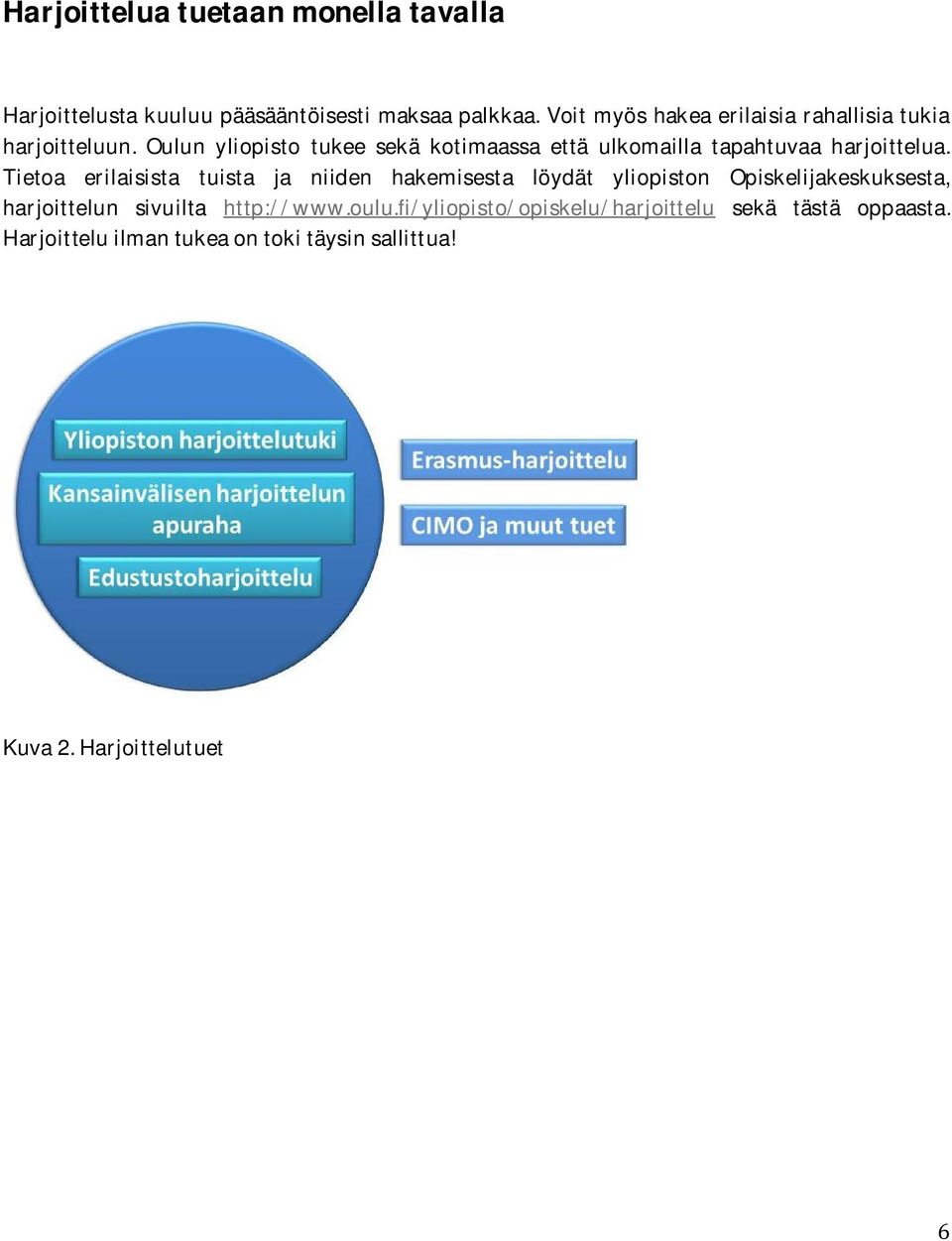 Oulun yliopisto tukee sekä kotimaassa että ulkomailla tapahtuvaa harjoittelua.