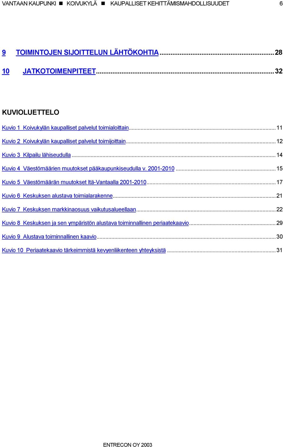 .. 14 Kuvio 4 Väestömäärien muutokset pääkaupunkiseudulla v. 2001-2010... 15 Kuvio 5 Väestömäärän muutokset Itä-Vantaalla 2001-2010... 17 Kuvio 6 Keskuksen alustava toimialarakenne.