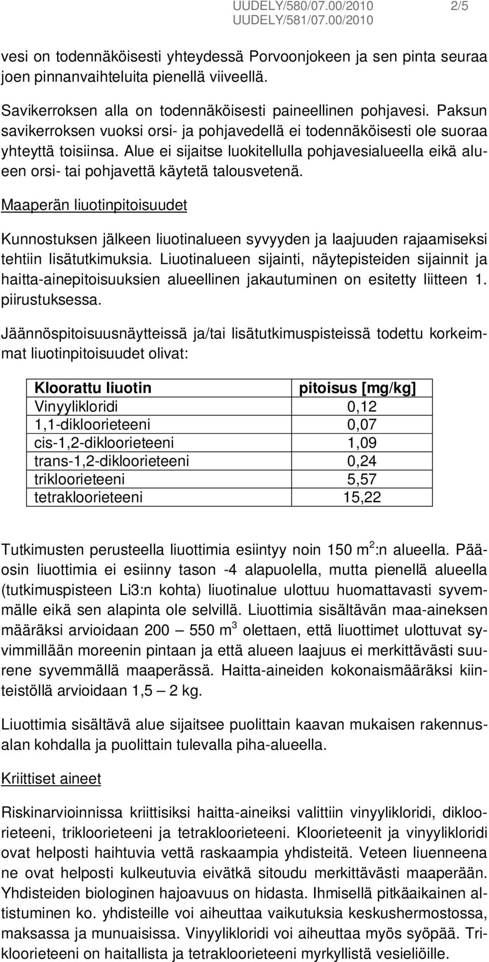 Alue ei sijaitse luokitellulla pohjavesialueella eikä alueen orsi- tai pohjavettä käytetä talousvetenä.