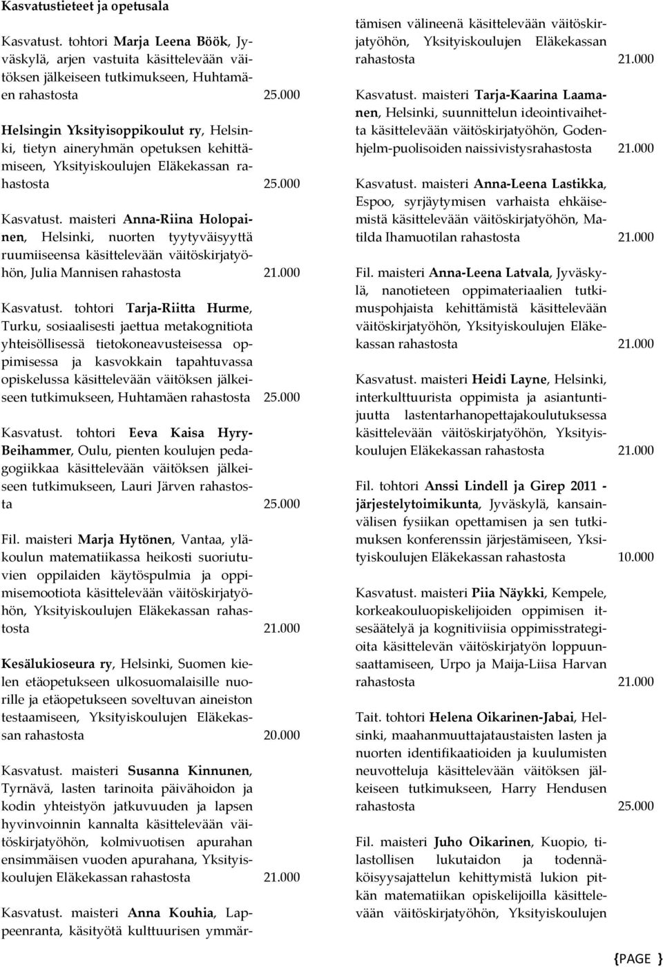 maisteri Anna Riina Holopainen, Helsinki, nuorten tyytyväisyyttä ruumiiseensa Julia Mannisen rahastosta Kasvatust.