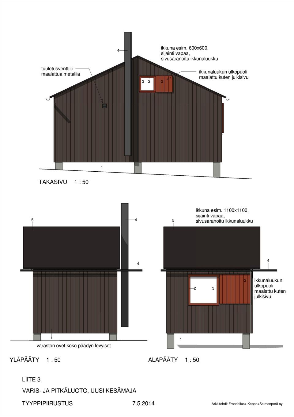 ulkopuoli maalattu kuten julkisivu 1 TAKASIVU 5 5  1100x1100, sijainti vapaa, sivusaranoitu ikkunaluukku 3