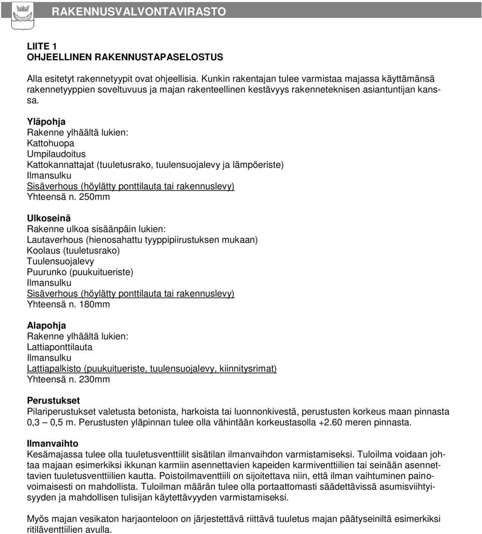 Yläpohja Rakenne ylhäältä lukien: Kattohuopa Umpilaudoitus Kattokannattajat (tuuletusrako, tuulensuojalevy ja lämpöeriste) Ilmansulku Sisäverhous (höylätty ponttilauta tai rakennuslevy) Yhteensä n.