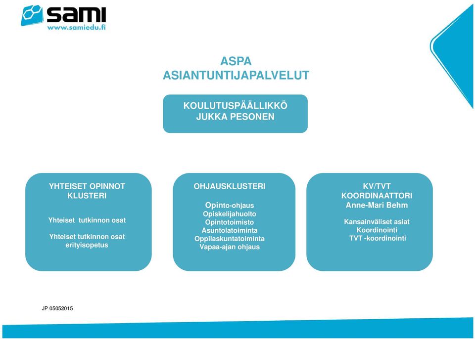 Opiskelijahuolto Opintotoimisto Asuntolatoiminta Oppilaskuntatoiminta Vapaa-ajan ohjaus