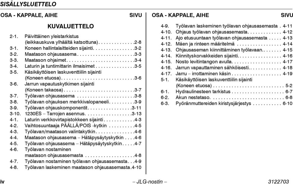 ..............3-5 3-5. Käsikäyttöisen laskuventtiilin sijainti (Koneen etuosa)............................3-6 3-6. Jarrun vapautuskytkimen sijainti (Koneen takaosa)...........................3-7 3-7.