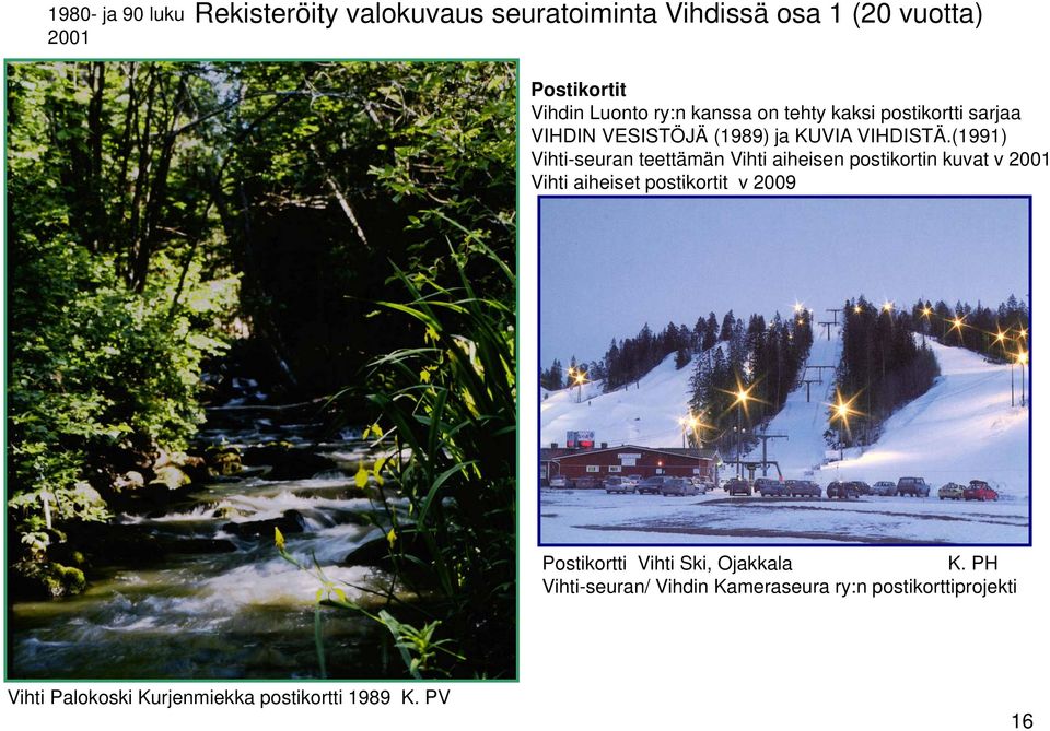 (1991) Vihti-seuran teettämän Vihti aiheisen postikortin kuvat v 2001 Vihti aiheiset postikortit v 2009