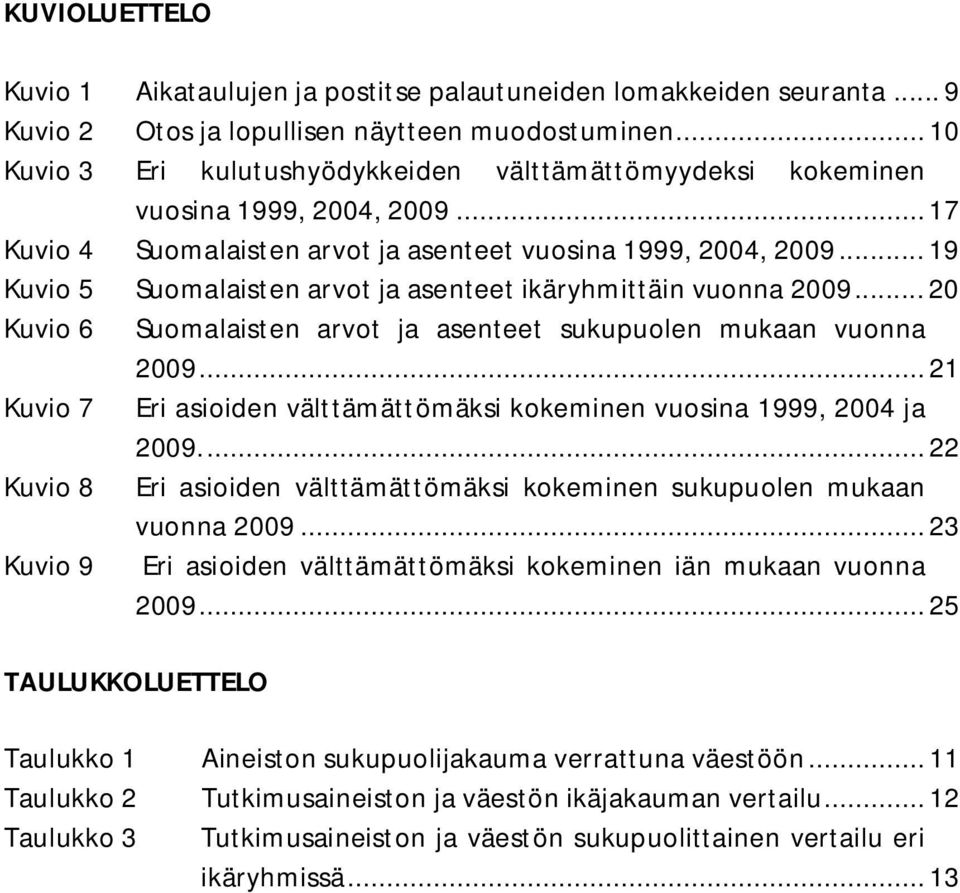 .. 19 Kuvio 5 Suomalaisten arvot ja asenteet ikäryhmittäin vuonna 2009... 20 Kuvio 6 Suomalaisten arvot ja asenteet sukupuolen mukaan vuonna 2009.