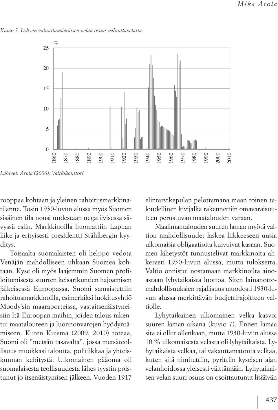 Arola (2006); Valtiokonttori. rooppaa kohtaan ja yleinen rahoitusmarkkinatilanne. Tosin 1930-luvun alussa myös Suomen sisäinen tila nousi uudestaan negatiivisessa sävyssä esiin.