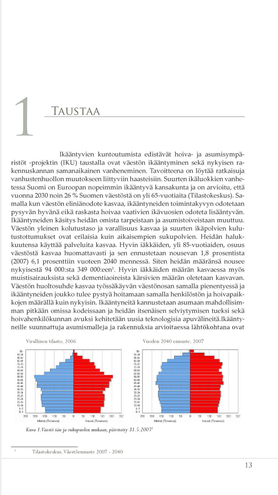 Suurten ikäluokkien vanhetessa Suomi on Euroopan nopeimmin ikääntyvä kansakunta ja on arvioitu, että vuonna 2030 noin 26 % Suomen väestöstä on yli 65-vuotiaita (Tilastokeskus).