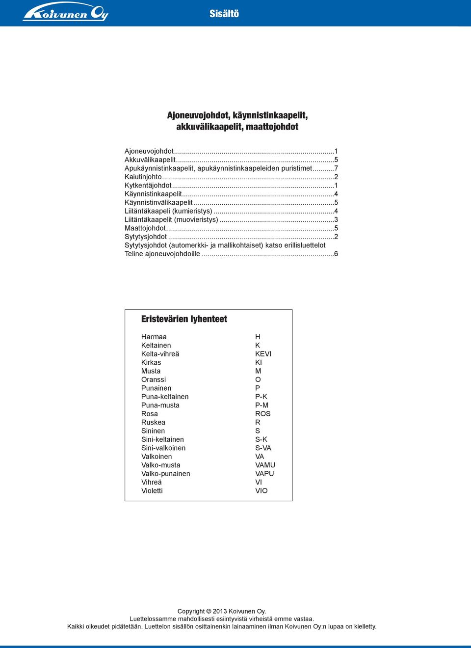 ..2 Sytytysjohdot (automerkki- ja mallikohtaiset) katso erillisluettelot Teline ajoneuvojohdoille.