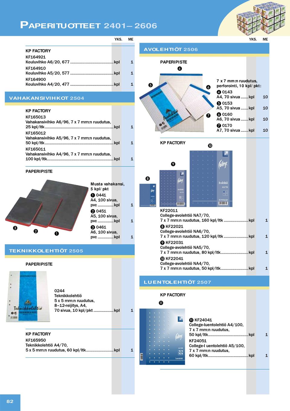 .. kpl 1 KF165011 Vahakansivihko A4/96, 7 x 7 mm:n ruudutus, 100 kpl/ltk... kpl 1 PAPERIPISTE 2 TEKNIKKOLEHTIÖT 2505 PAPERIPISTE 1 Musta vahakansi, 5 kpl/pkt 1 0441 A4, 100 sivua, pvc.