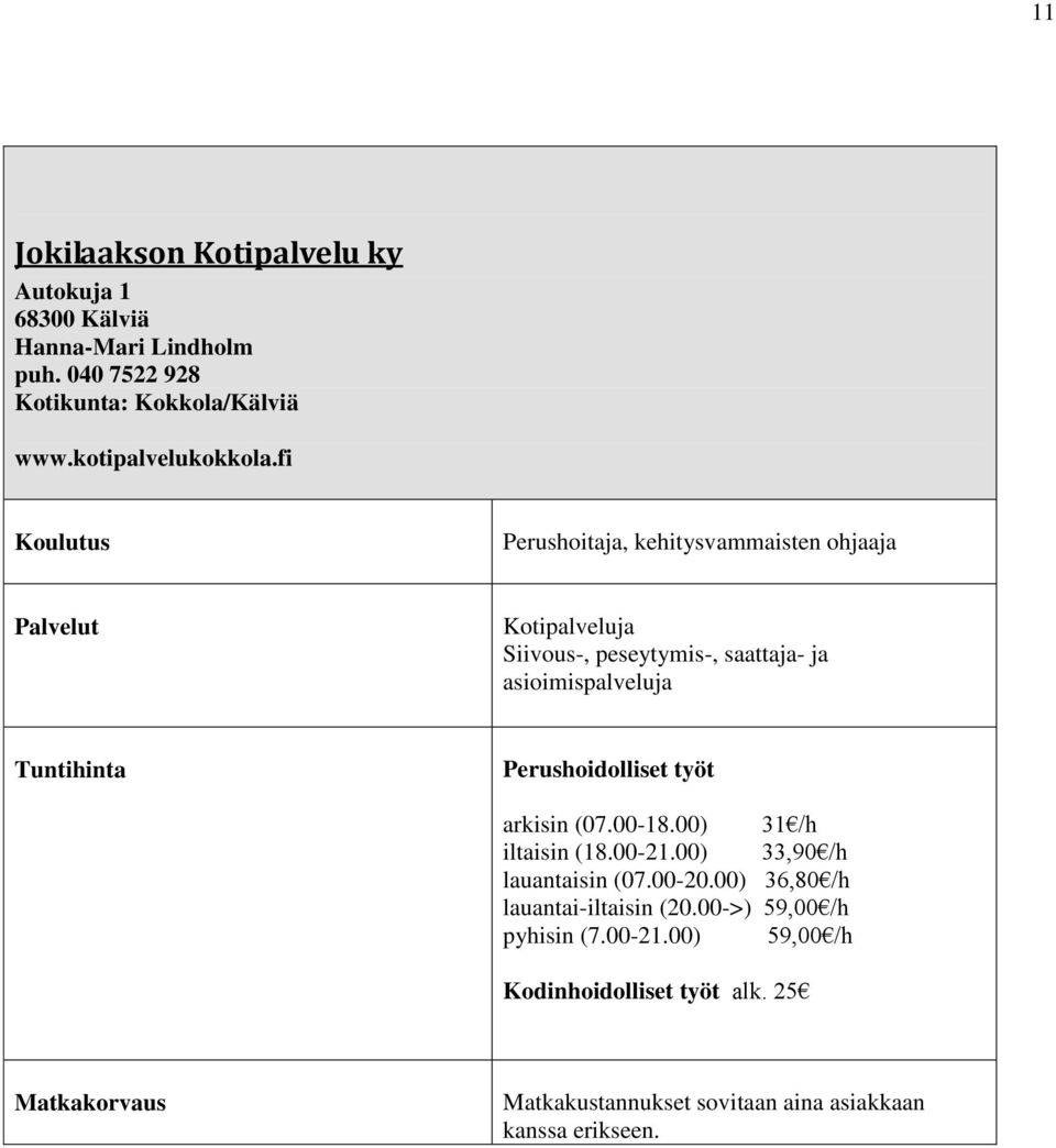 fi Perushoitaja, kehitysvammaisten ohjaaja Kotipalveluja Siivous-, peseytymis-, saattaja- ja asioimispalveluja Tuntihinta