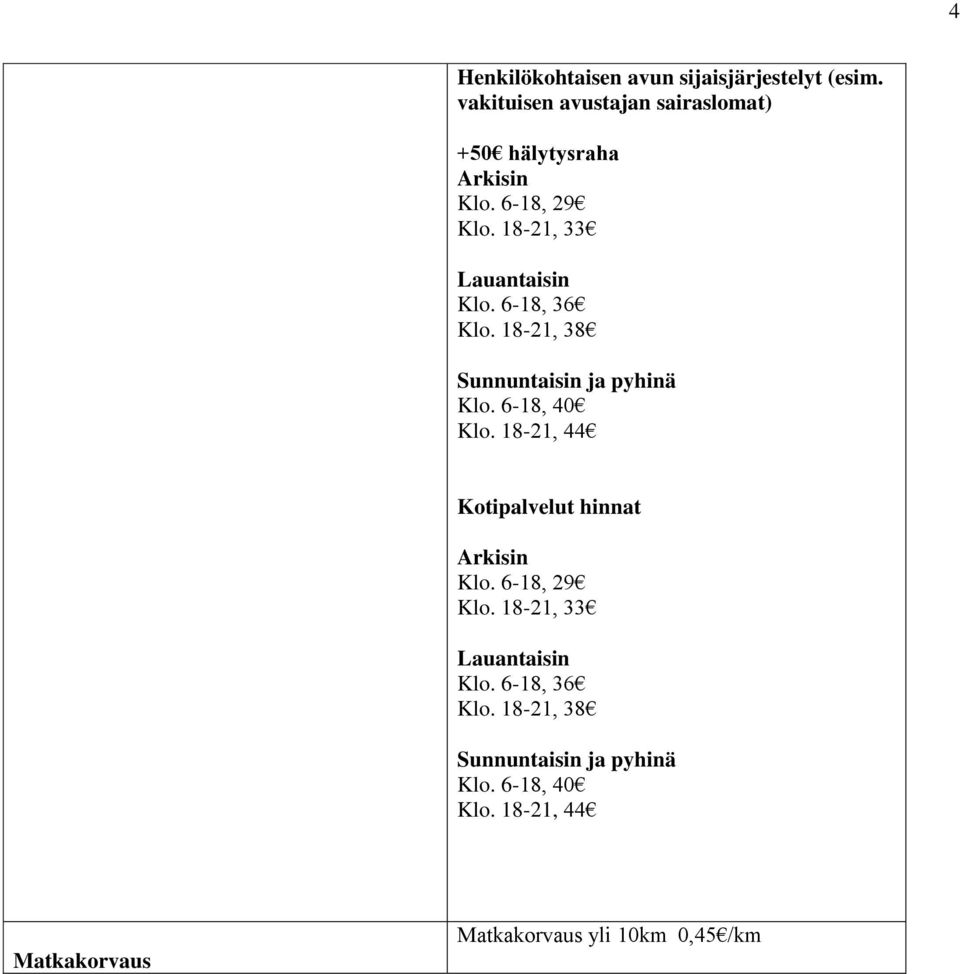 18-21, 33 Lauantaisin Klo. 6-18, 36 Klo. 18-21, 38 Sunnuntaisin ja pyhinä Klo. 6-18, 40 Klo.