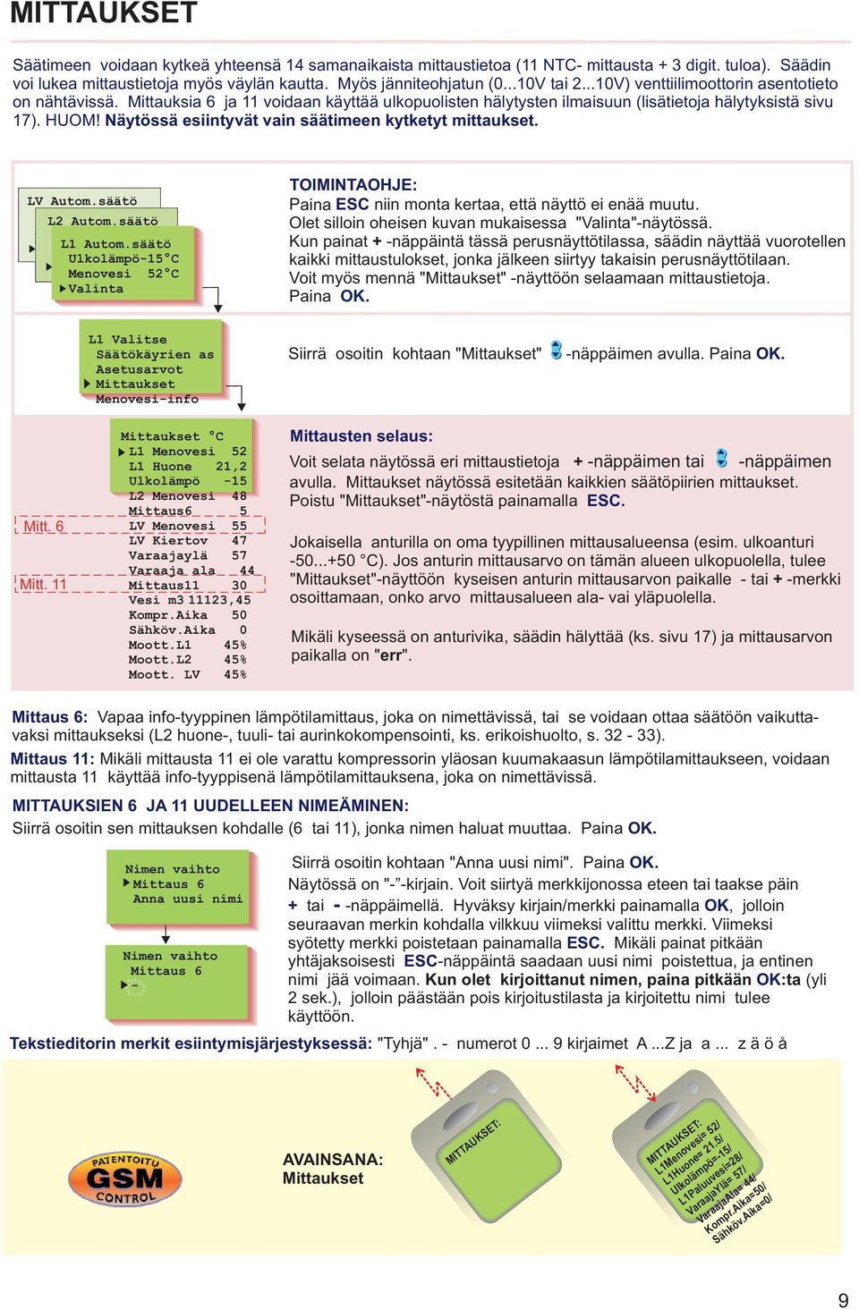 Näytössä esiintyvät vain säätimeen kytketyt mittaukset. KV LV Automaattiohj Autom.säätö Ulkol. L2 Automaattiohj C Autom.säätö C Menovesi Ulkol. C C C C L1 Automaattiohj Autom.säätö Menovesi C C Ulkol.