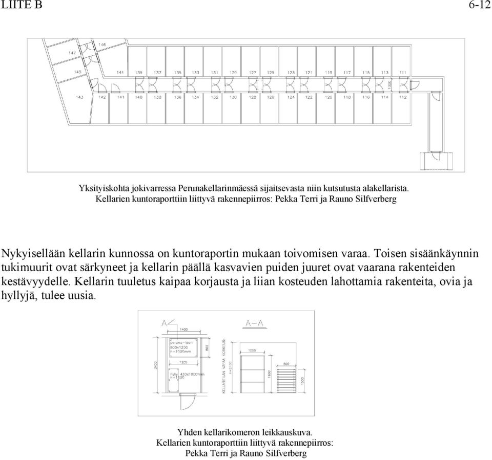 varaa. Toisen sisäänkäynnin tukimuurit ovat särkyneet ja kellarin päällä kasvavien puiden juuret ovat vaarana rakenteiden kestävyydelle.