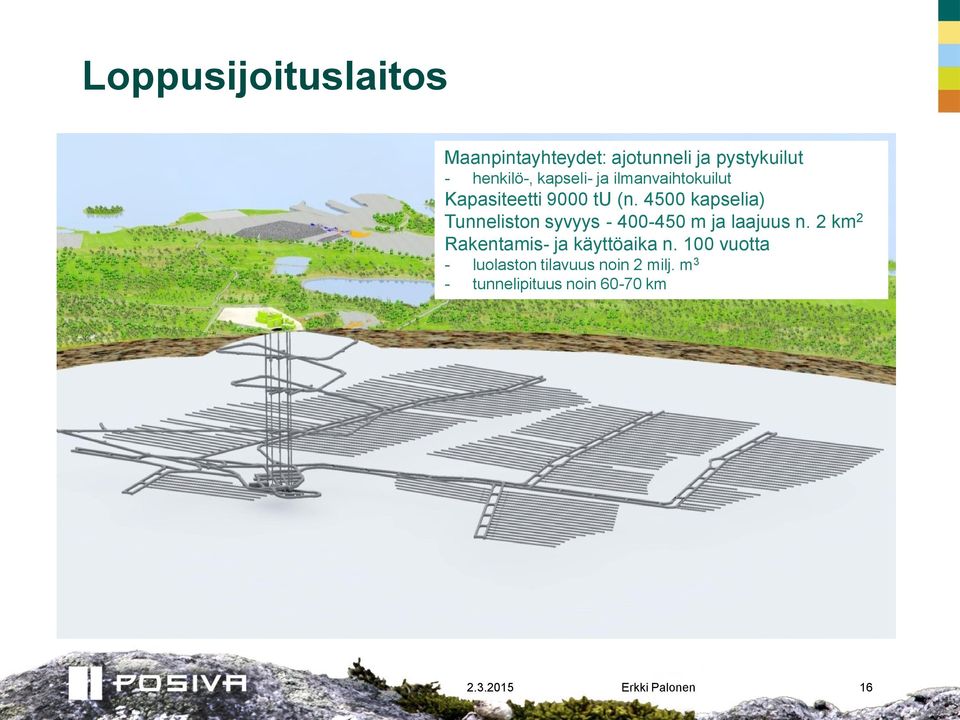 4500 kapselia) Tunneliston syvyys - 400-450 m ja laajuus n.