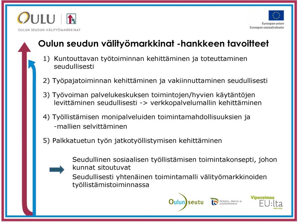 verkkopalvelumallin kehittäminen 4) Työllistämisen monipalveluiden toimintamahdollisuuksien ja -mallien selvittäminen 5) Palkkatuetun työn