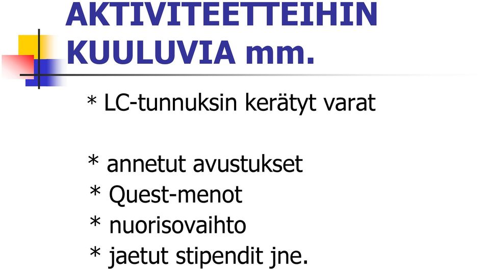 annetut avustukset * Quest-menot