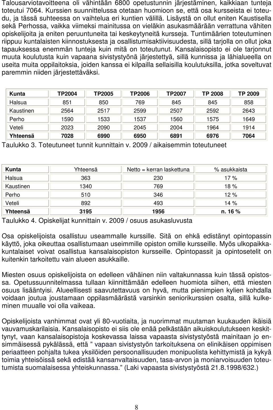 Lisäystä on ollut eniten Kaustisella sekä Perhossa, vaikka viimeksi mainitussa on vieläkin asukasmäärään verrattuna vähiten opiskelijoita ja eniten peruuntuneita tai keskeytyneitä kursseja.