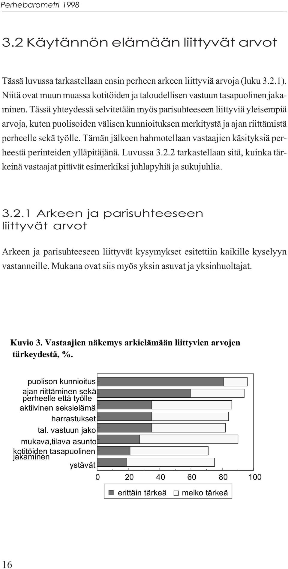 Tässä yhteydessä selvitetään myös parisuhteeseen liittyviä yleisempiä arvoja, kuten puolisoiden välisen kunnioituksen merkitystä ja ajan riittämistä perheelle sekä työlle.