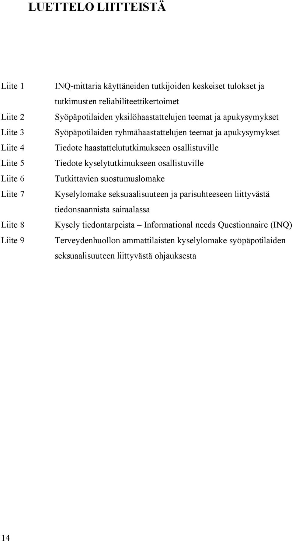 haastattelututkimukseen osallistuville Tiedote kyselytutkimukseen osallistuville Tutkittavien suostumuslomake Kyselylomake seksuaalisuuteen ja parisuhteeseen liittyvästä