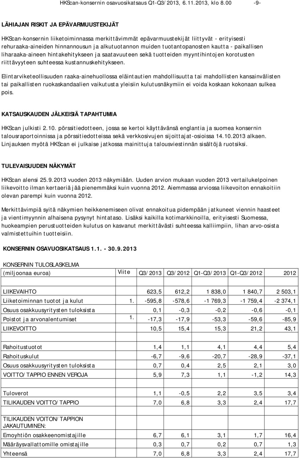 tuotantopanosten kautta - paikallisen liharaaka-aineen hintakehitykseen ja saatavuuteen sekä tuotteiden myyntihintojen korotusten riittävyyteen suhteessa kustannuskehitykseen.