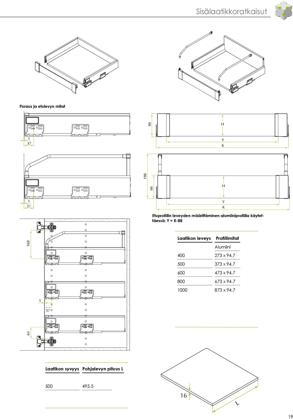 aatikon leveys Profiilimitat 64 160 1 37 Alumiini 400 273 x 94.7 500 373 x 94.