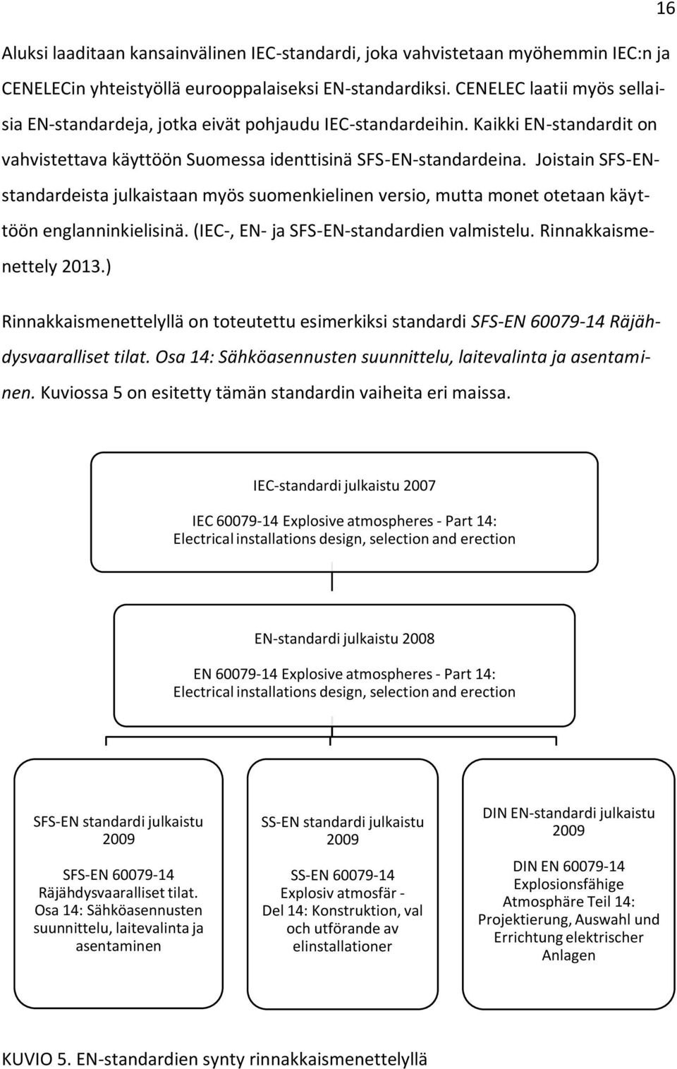 Joistain SFS-ENstandardsta julkaistaan myös suomenkielinen versio, mutta monet otetaan käyttöön englanninkielisinä. (IEC-, EN- ja SFS-EN-standardien valmistelu. Rinnakkaismenettely 2013.