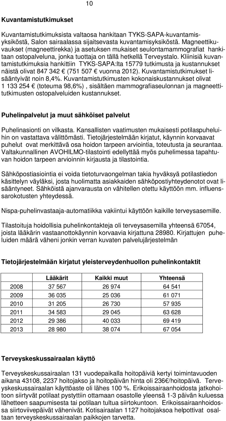 Kliinisiä kuvantamistutkimuksia hankittiin TYKS-SAPA:lta 15779 tutkimusta ja kustannukset näistä olivat 847 342 (751 507 vuonna 2012). Kuvantamistutkimukset lisääntyivät noin 8,4%.