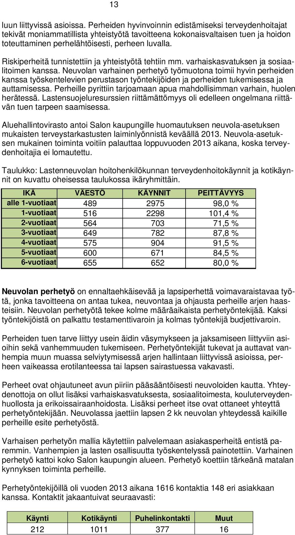 Riskiperheitä tunnistettiin ja yhteistyötä tehtiin mm. varhaiskasvatuksen ja sosiaalitoimen kanssa.