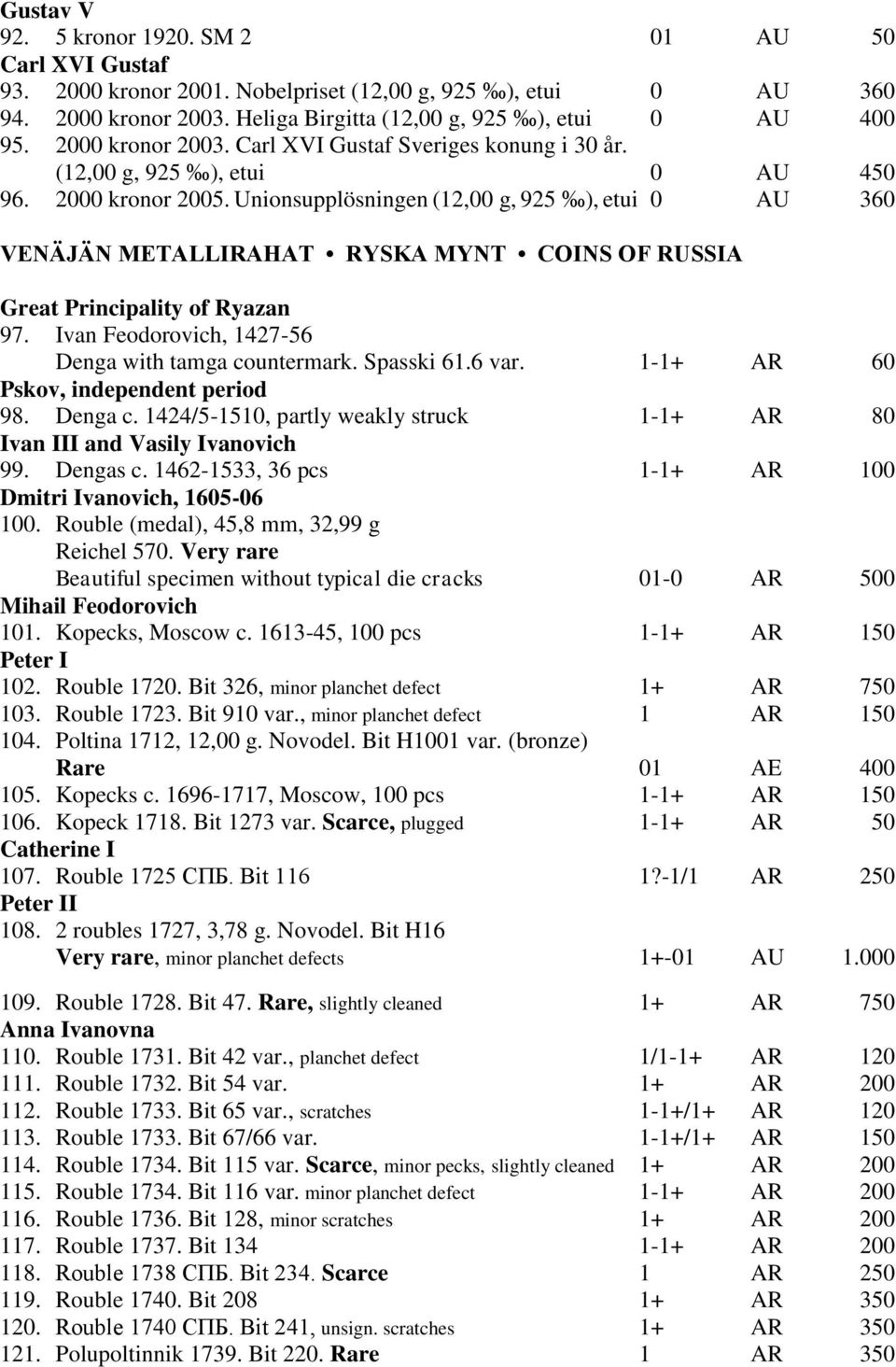 Unionsupplösningen (12,00 g, 925 ), etui 0 AU 360 VENÄJÄN METALLIRAHAT RYSKA MYNT COINS OF RUSSIA Great Principality of Ryazan 97. Ivan Feodorovich, 1427-56 Denga with tamga countermark. Spasski 61.